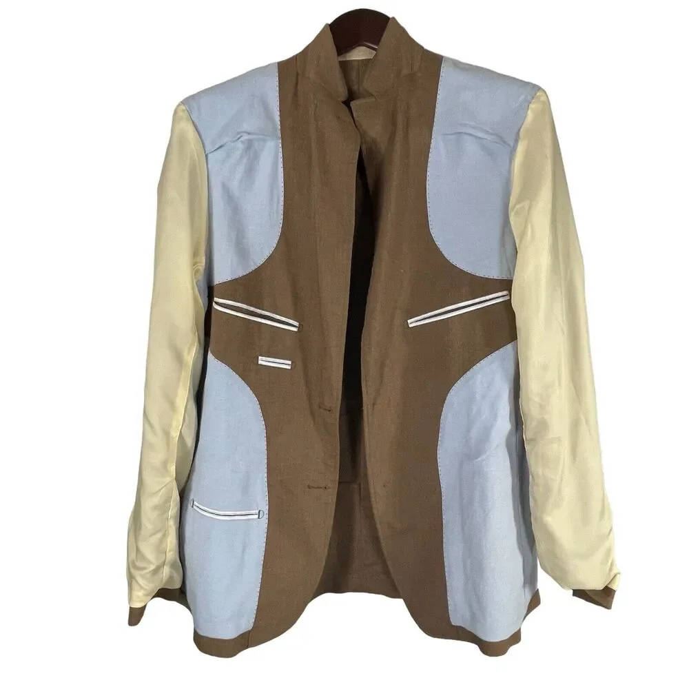 CREMIEUX Mens Brown Elbow Patch Linen Blend Unstructured Blazer Coat SIZE LARGE